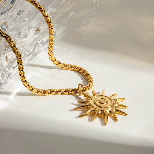 18K Gold-Plated Sun Pendant Necklace - alternate necklace view