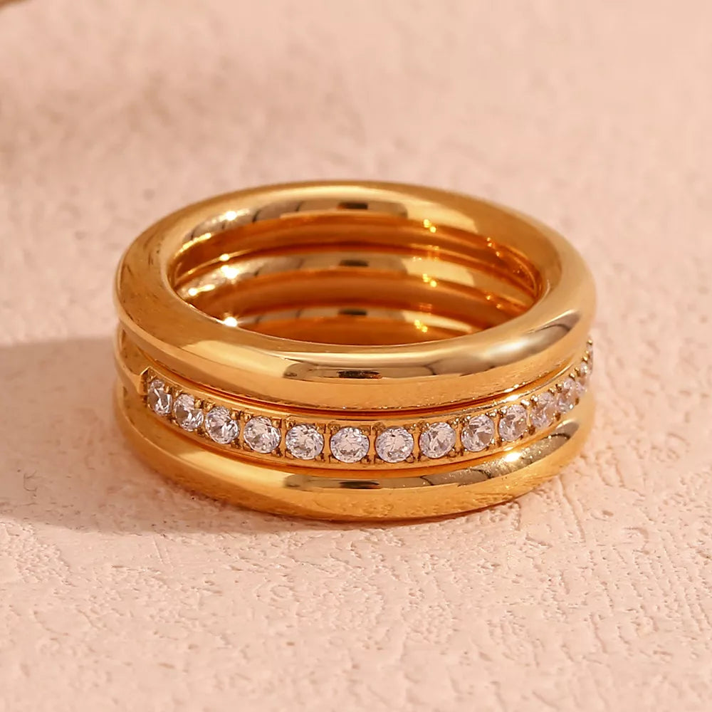 Stainless Steel Zircon Ring 3 Piece Set - alternate ring view