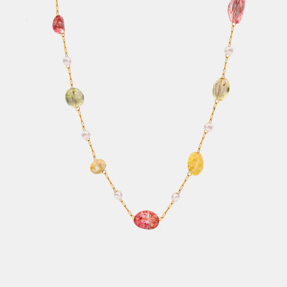 Titanium Steel Gold-plated Bead Necklace - alternate necklace view