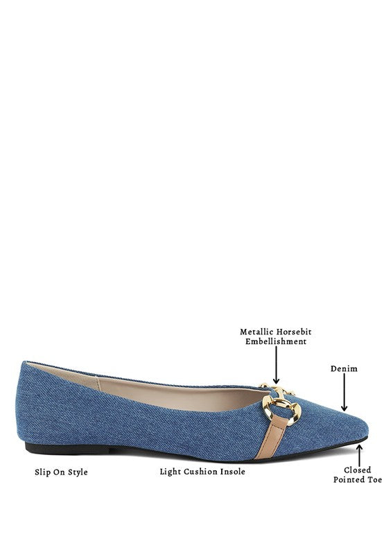 Denim Horsebit Ballet Flats