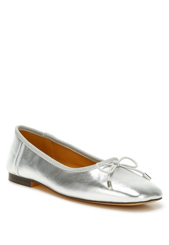 Metallic Pleather Bow Ballerinas