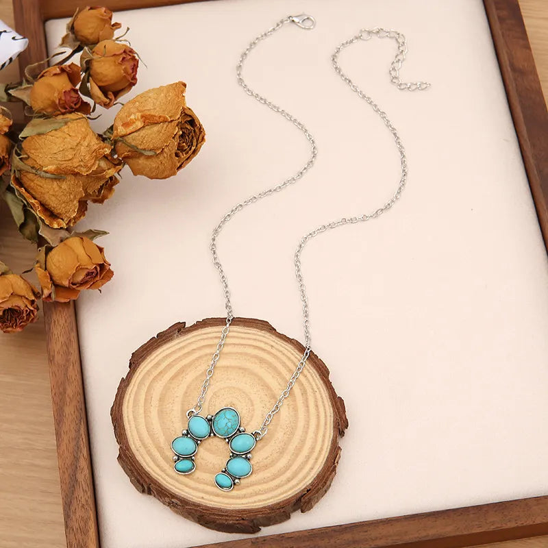 Artificial Turquoise Alloy Pendant Necklace in White - women's pendant necklace