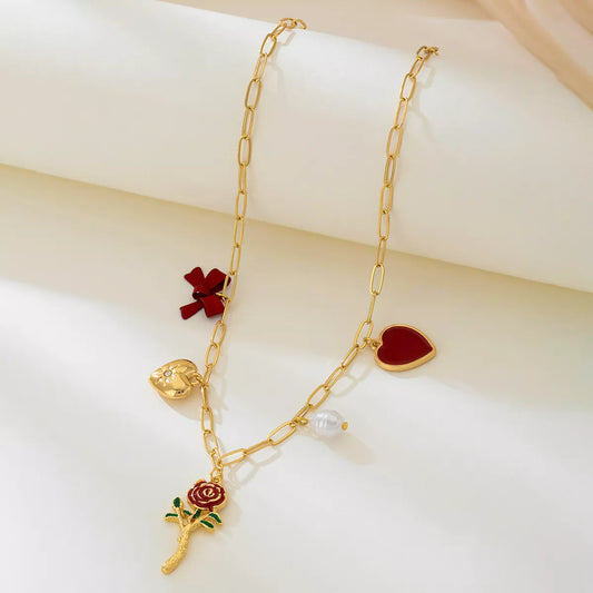 18K Gold-Plated Alloy Chain Necklace with Pendant - alternate necklace view