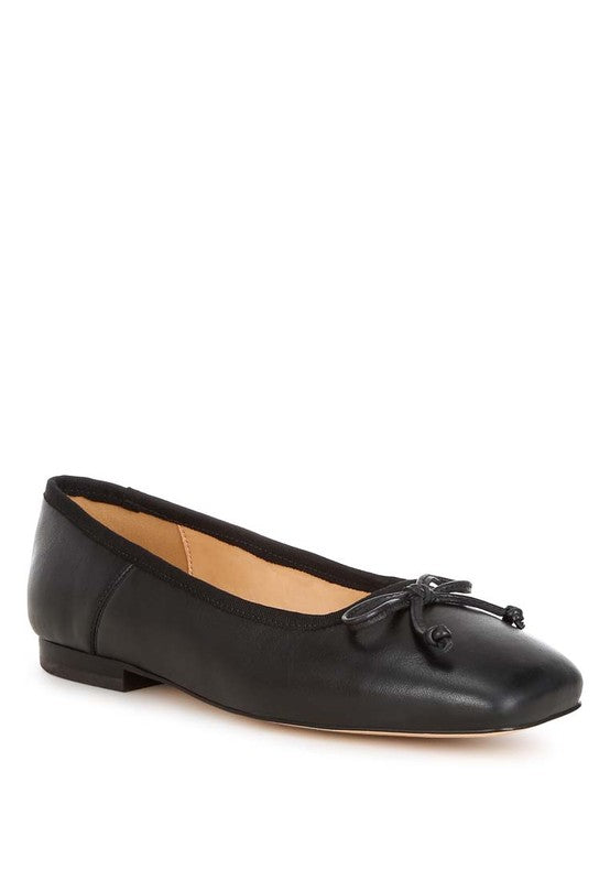 Square-Toe Bow Ballerinas made with genuine leather and a rubber outer sole for comfort and durability. Featuring a flat heel with a height of 0.39 inches and a light cushion insole for all-day wear. The slip-on closure and bow embellishment add a touch of elegance, perfect for completing any stylish outfit. Free shipping on all orders. Shop now!