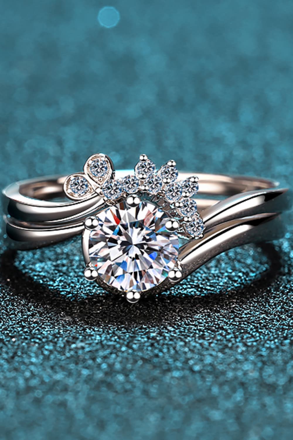 Moissanite Rhodium-Plated Two-Piece Ring Set in Silver - women's ring