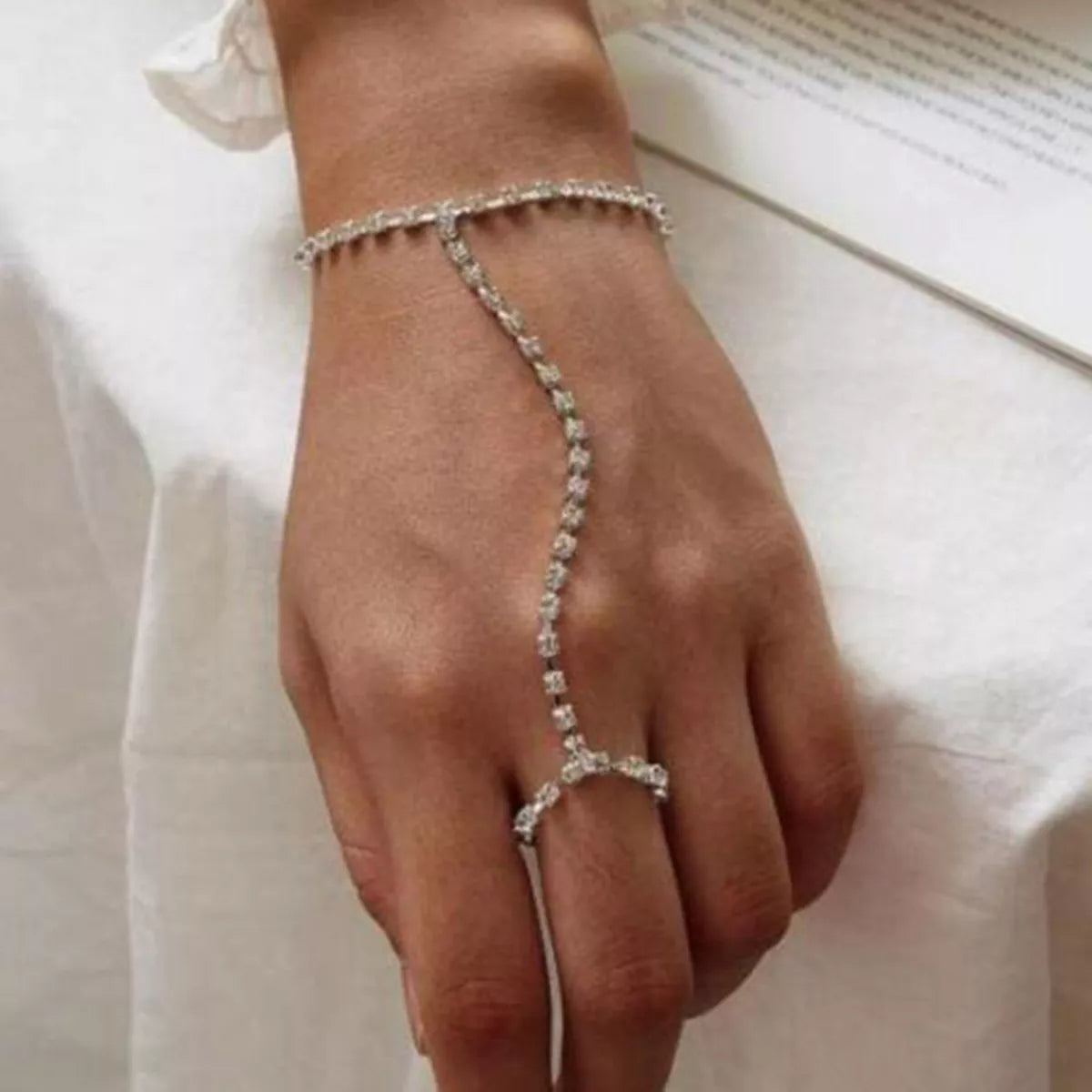 Alloy Rhinestone Bracelet with Ring - alternate jewelry view