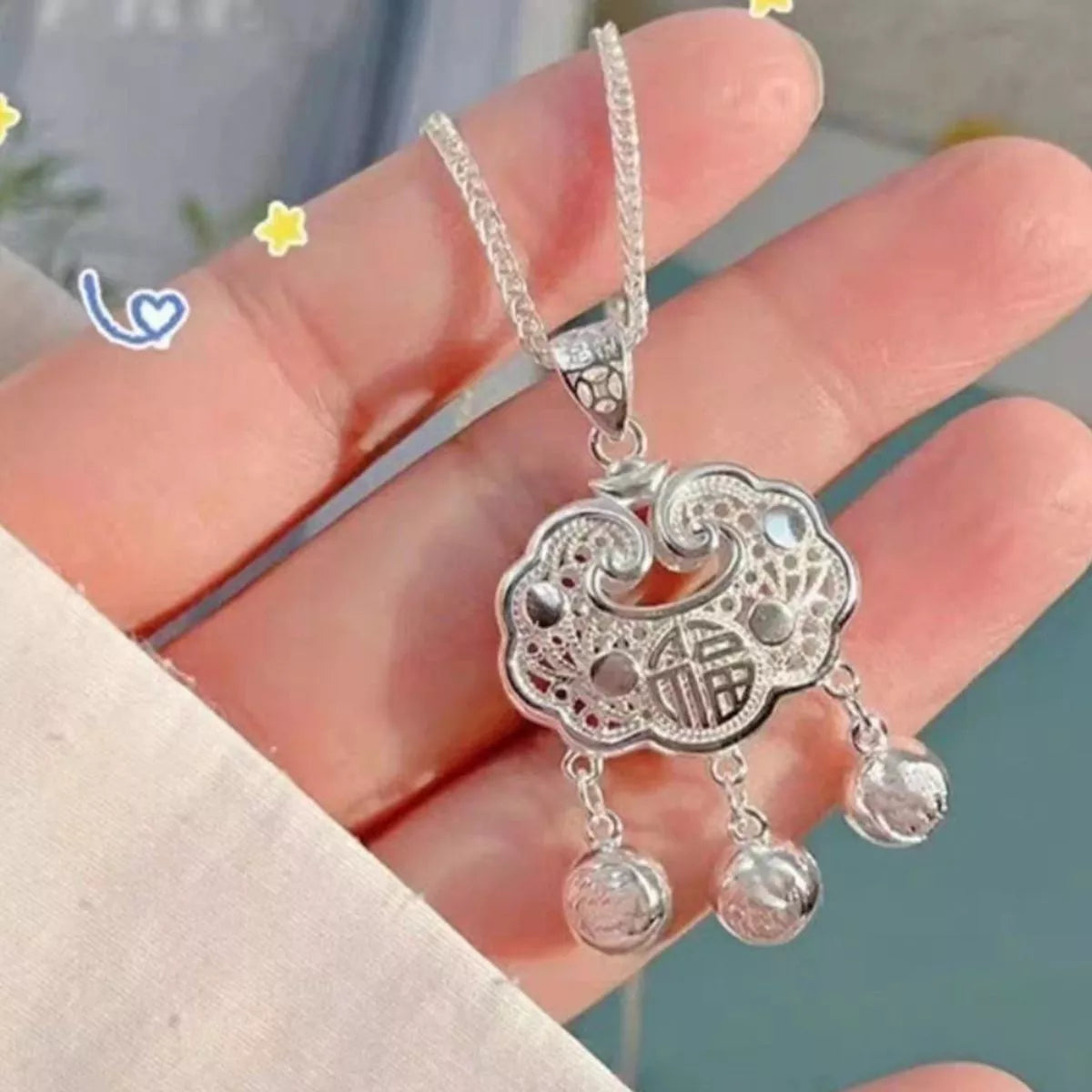 Sterling Silver Lock Pendant Necklace - alternate necklace view