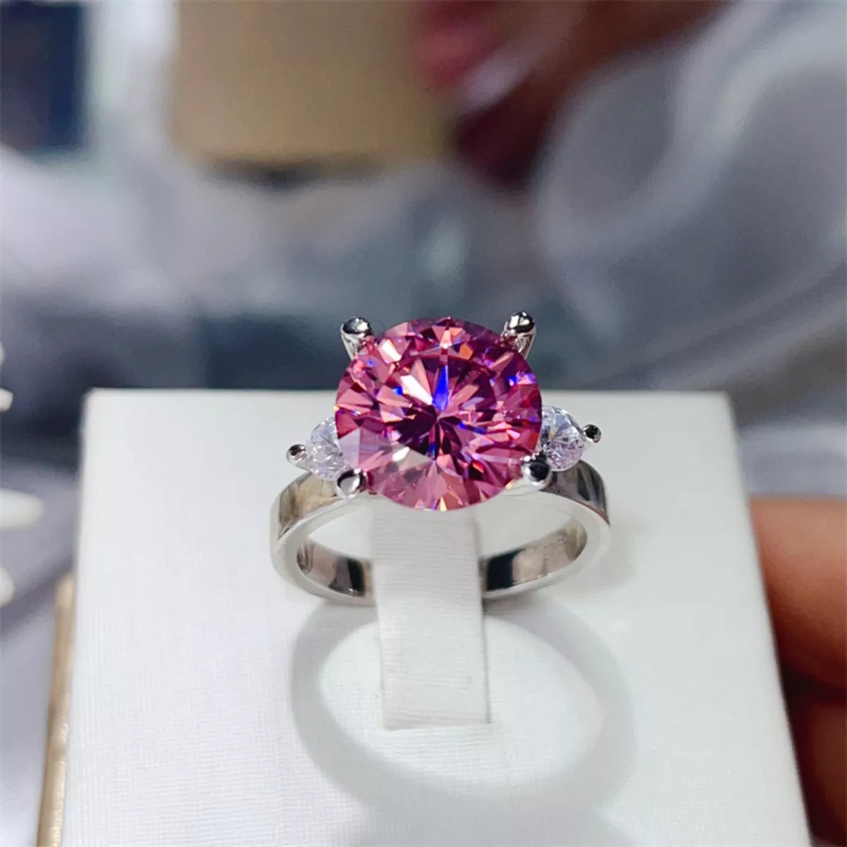 5 Carat Moissanite Sterling Silver Ring in Pink - women's ring