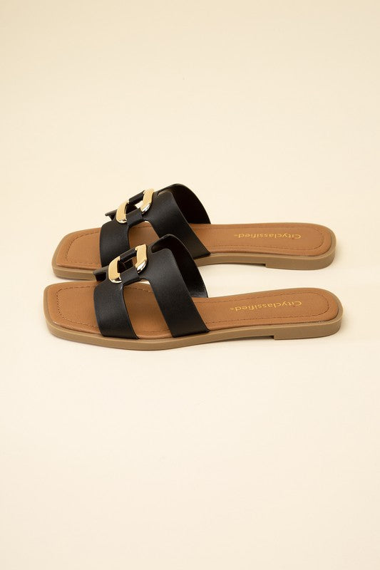 Square Flat Slide Sandals