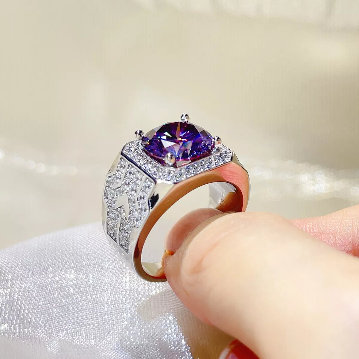 5 Carat Sterling Silver Moissanite Ring in Heliotrope Purple - women's ring