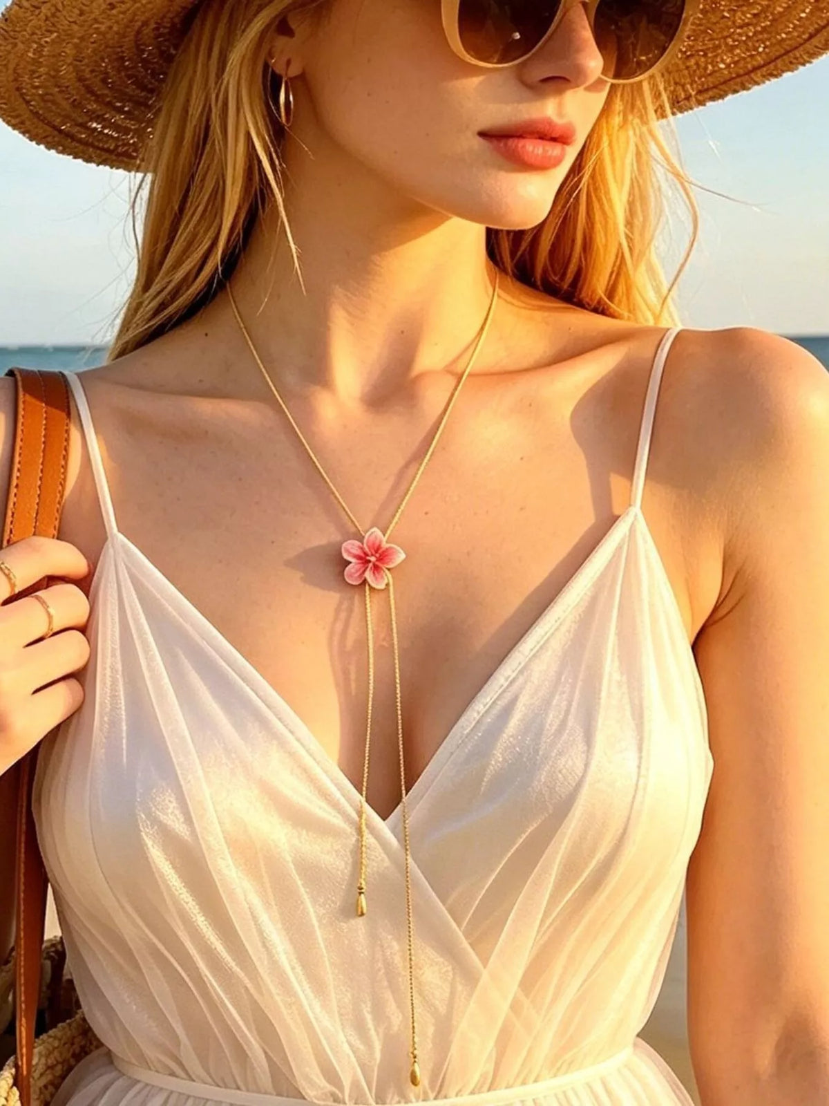 Elegant Floral Y-Shaped Lariat Necklace - alternate necklace view