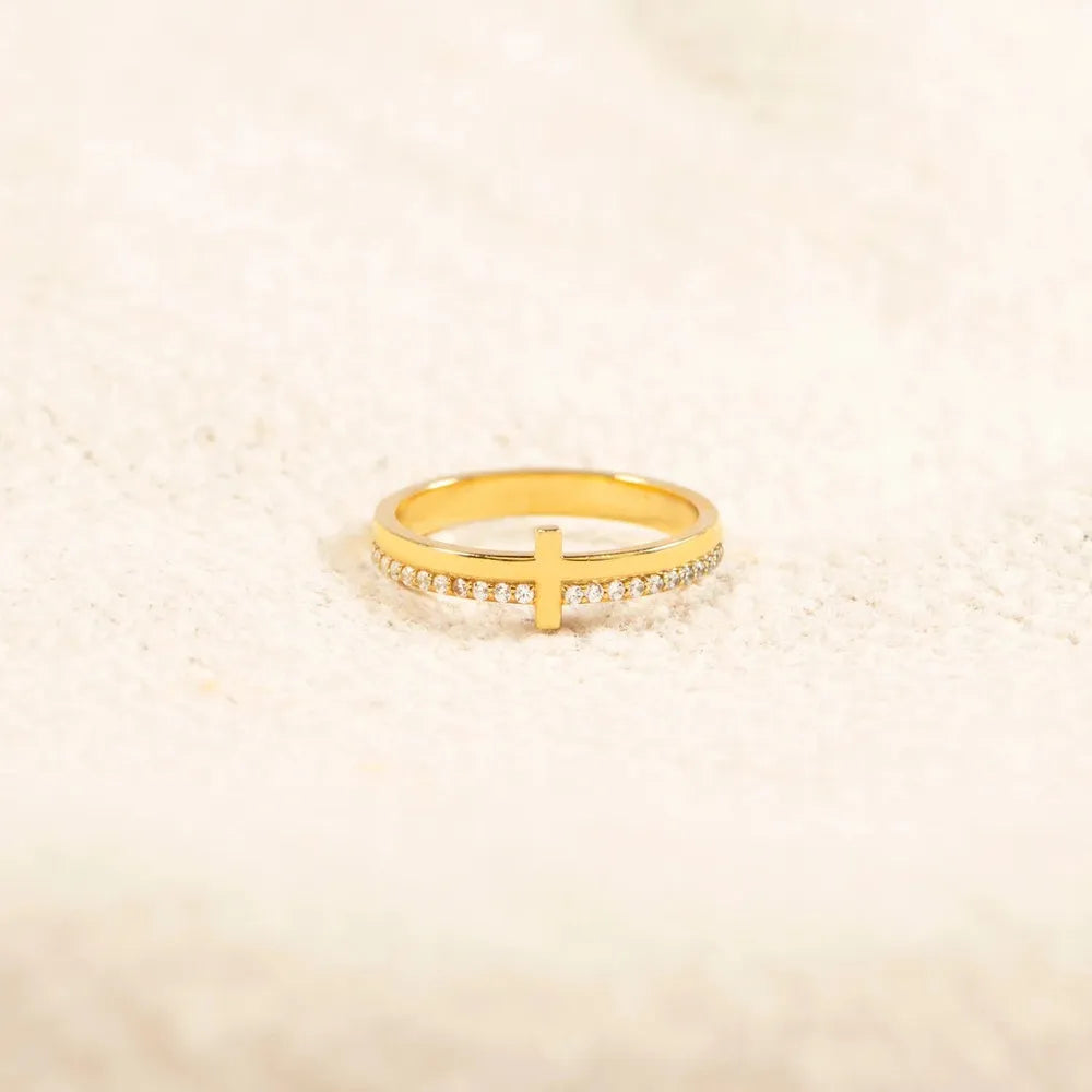Sterling Silver Cross Ring in Gold - women's ring