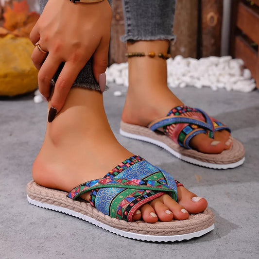 Toe-Post Flats Sandals in Stripes - women's thong sandals