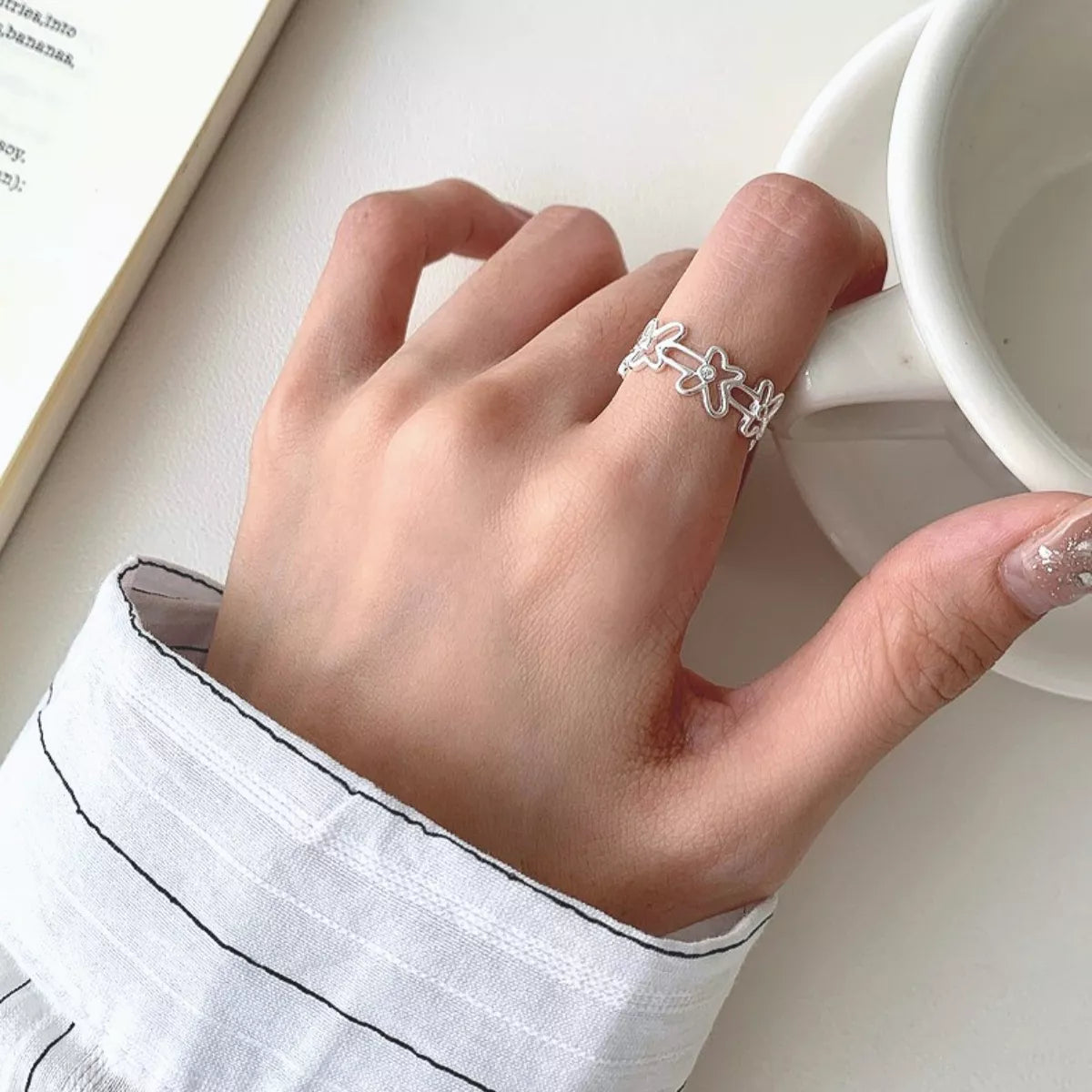Sterling Silver Flower Open Ring - alternate ring view