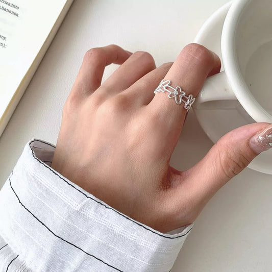 Sterling Silver Flower Open Ring - alternate ring view