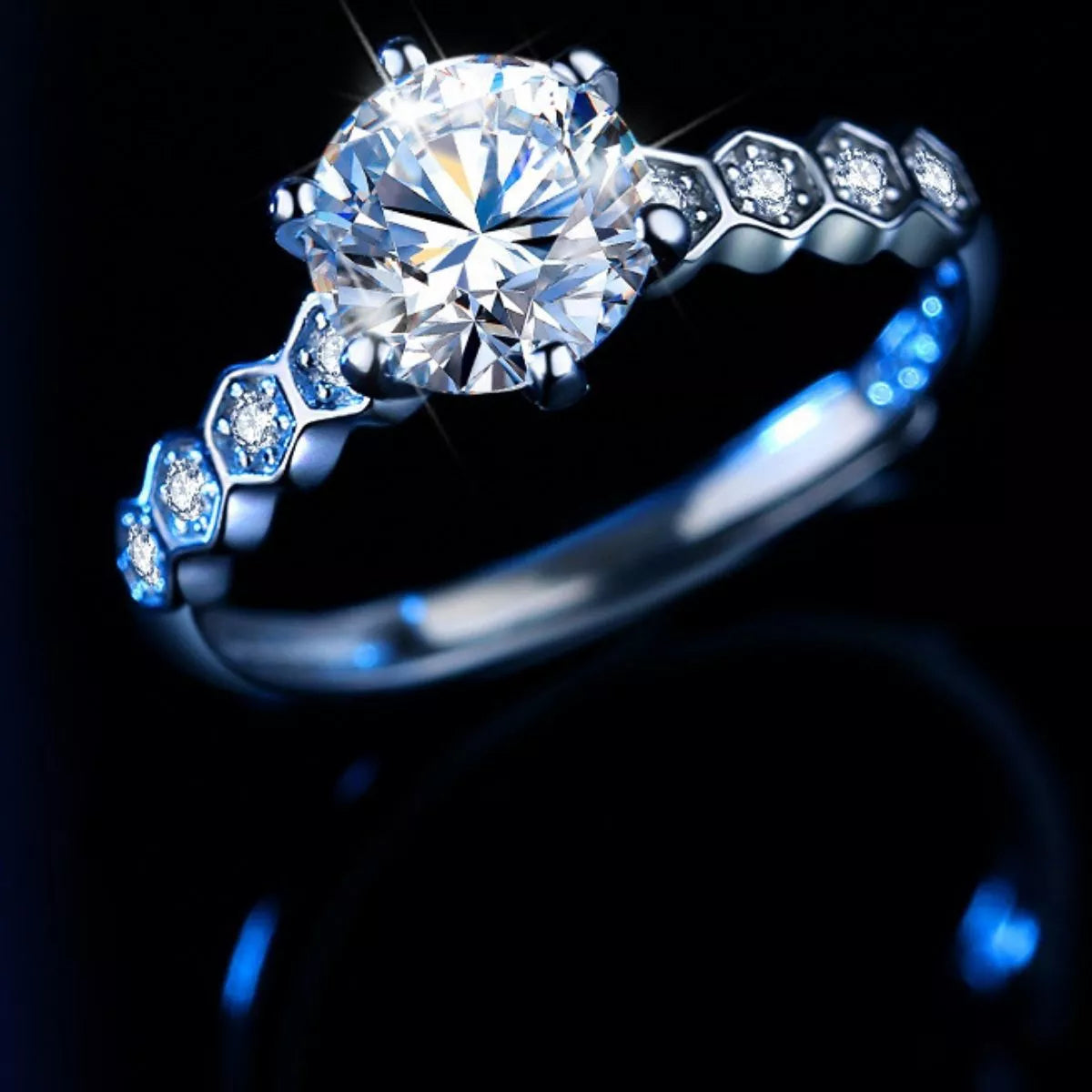 1 Carat Moissanite Sterling Silver Ring - alternate ring view