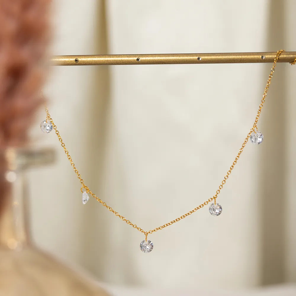 Stainless Steel Rhinestone Charm Necklace - alternate necklace view