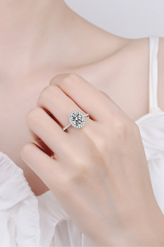 2 Carat Moissanite Sterling Silver Halo Ring in Silver - women's halo ring