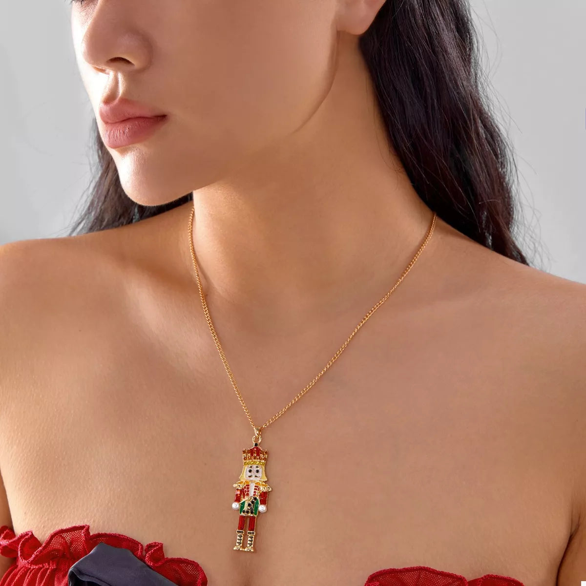 Christmas 18K Gold-Plated Nutcracker Pendant Necklace in Red - women's pendant necklace