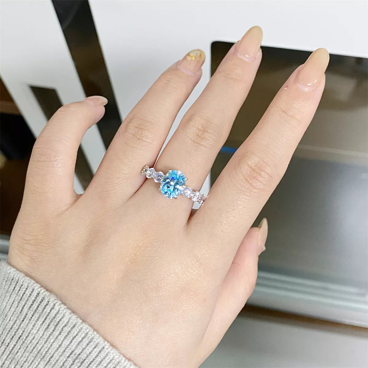 Sterling Silver Oval Ring in Pastel Blue - women's ring