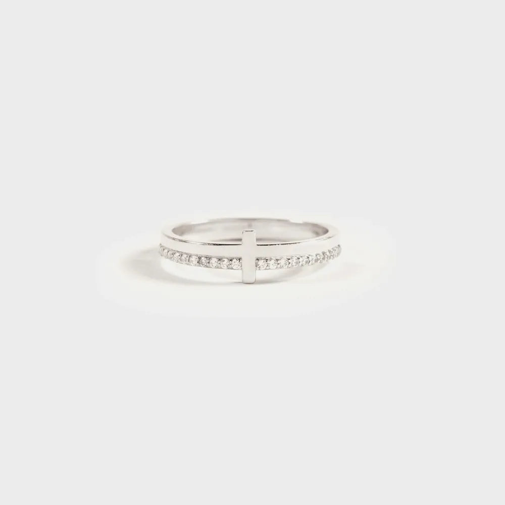 Zircon Sterling Silver Cross Ring in Silver - women's ring