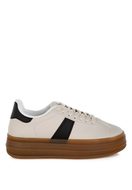 Faux Leather Lace-Up Sneakers