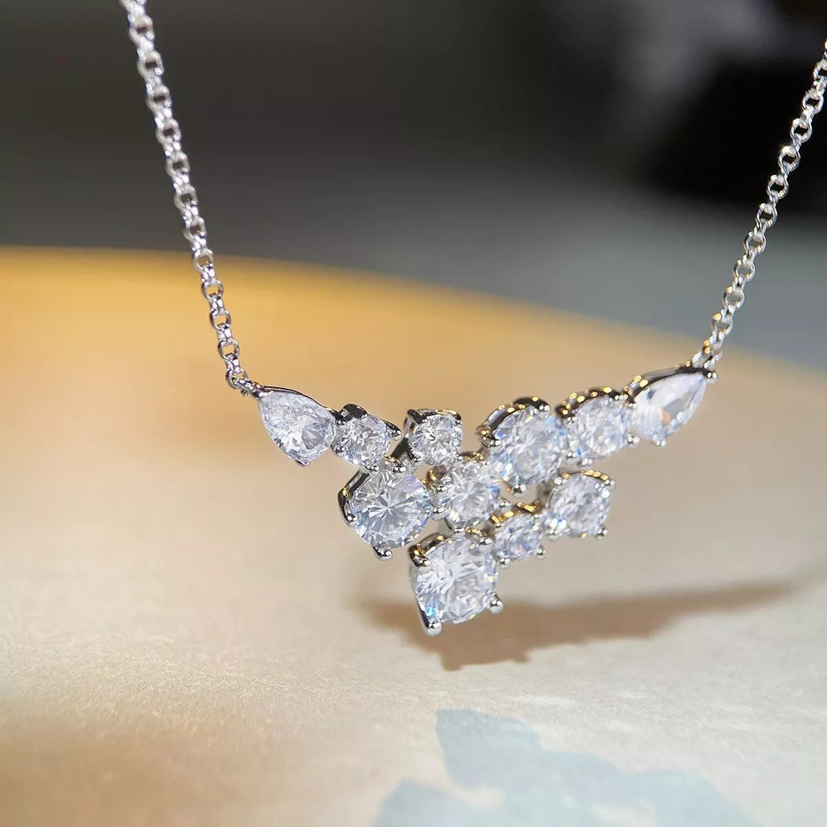 Sterling Silver Zircon Pendant Necklace in Blue - women's pendant necklace