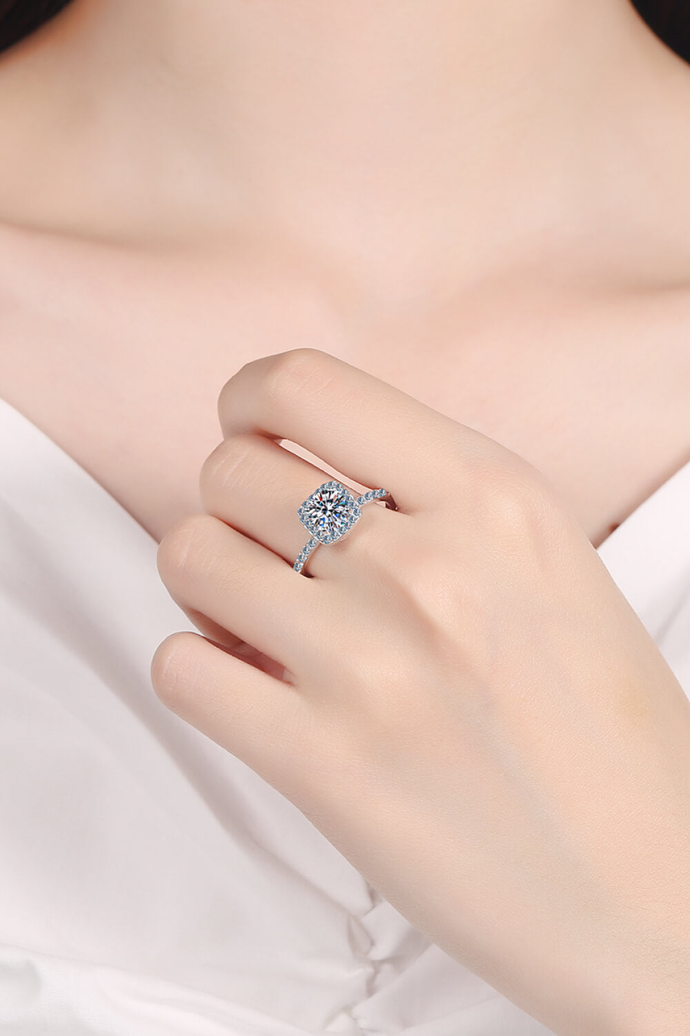 Square Moissanite Ring in Silver - women's ring