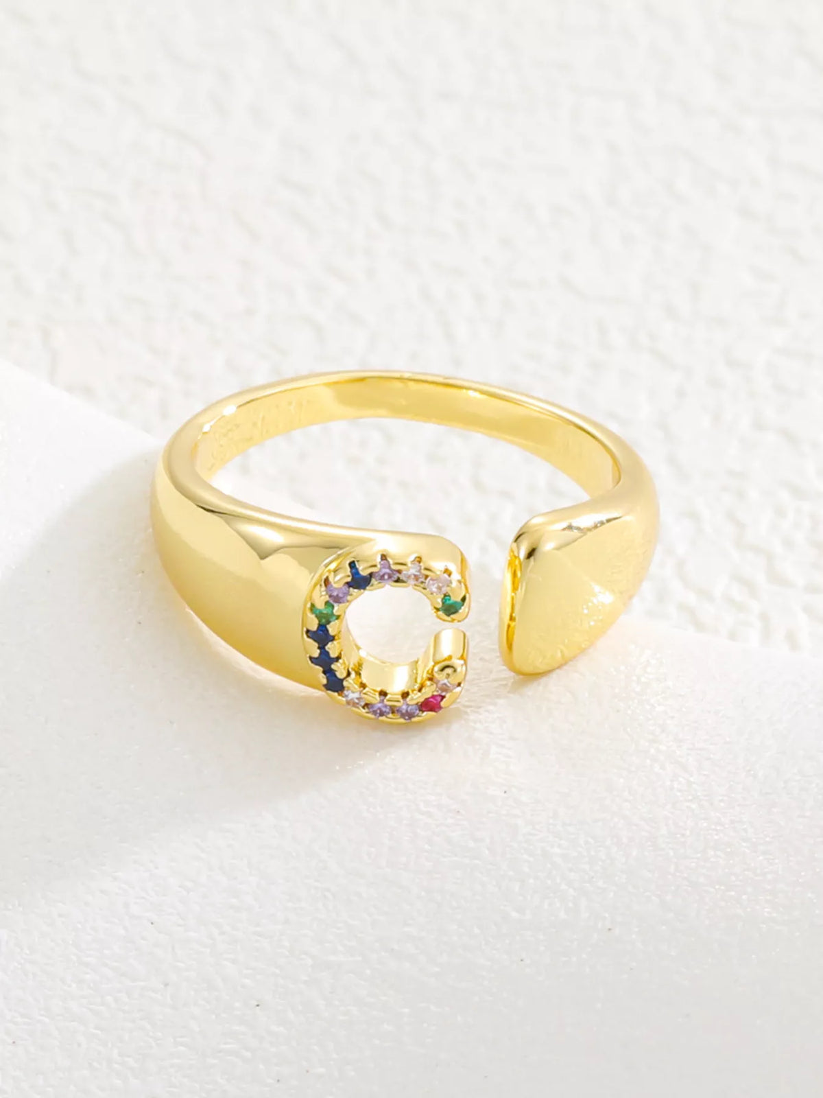 18K Gold-Plated Zircon Letter Ring in E - women's ring
