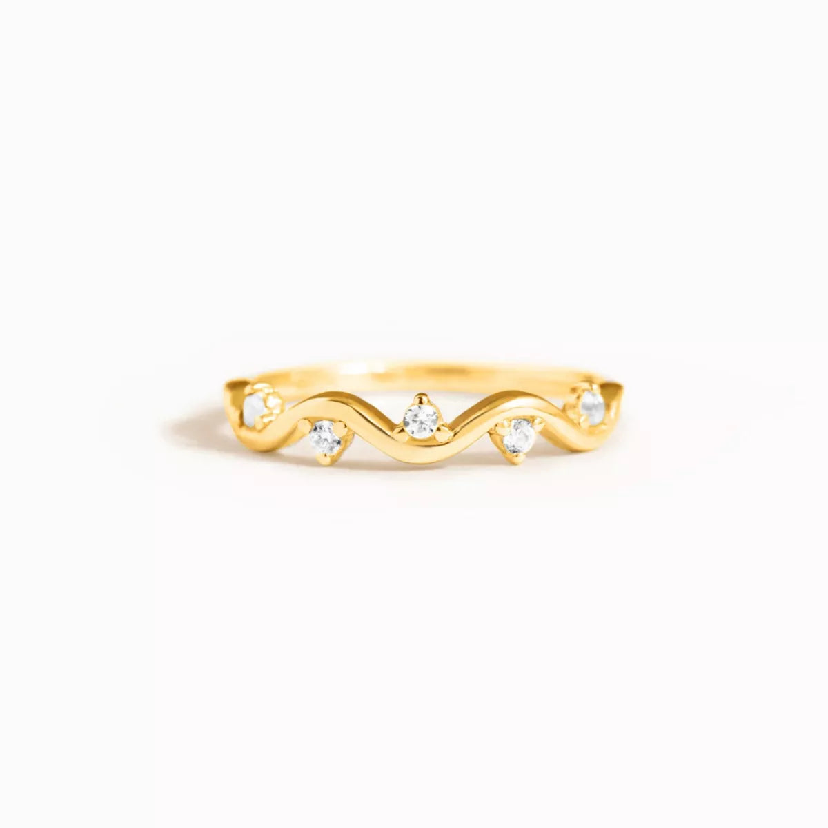 Sterling Silver Zircon Wave Ring in Silver - women's ring