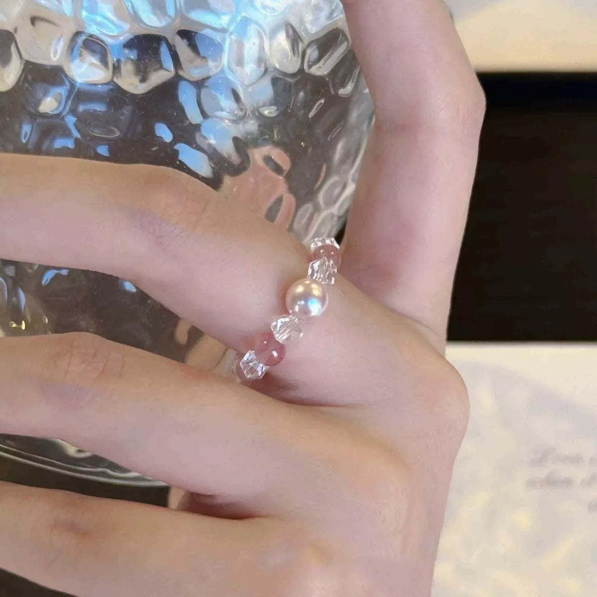 Pearl Crystal Bead Ring in Transparent - women's ring