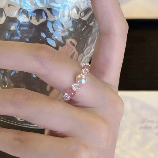 Pearl Crystal Bead Ring in Transparent - women's ring