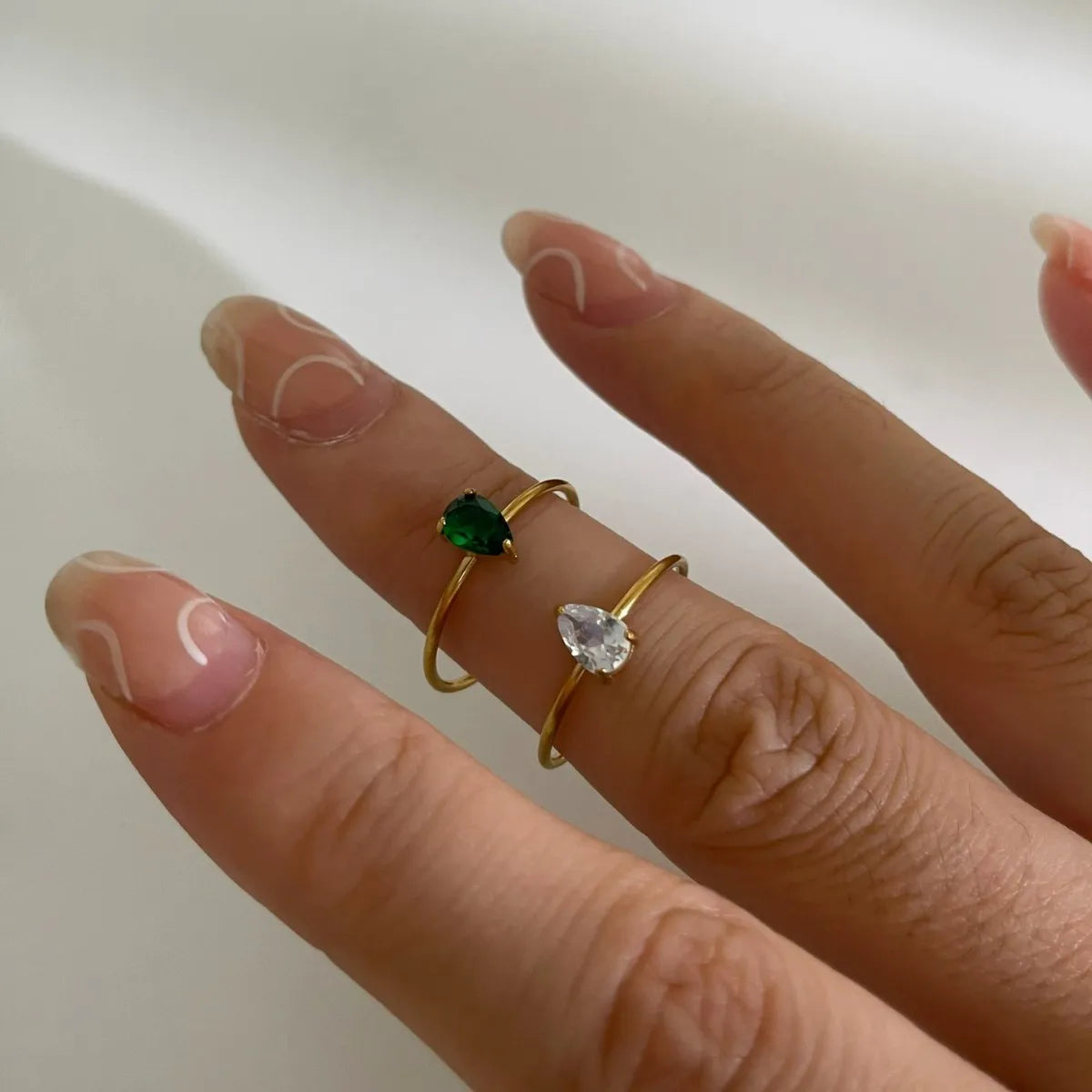 2-Piece 18K Gold-Plated Inlaid Zircon Open Ring - alternate ring view