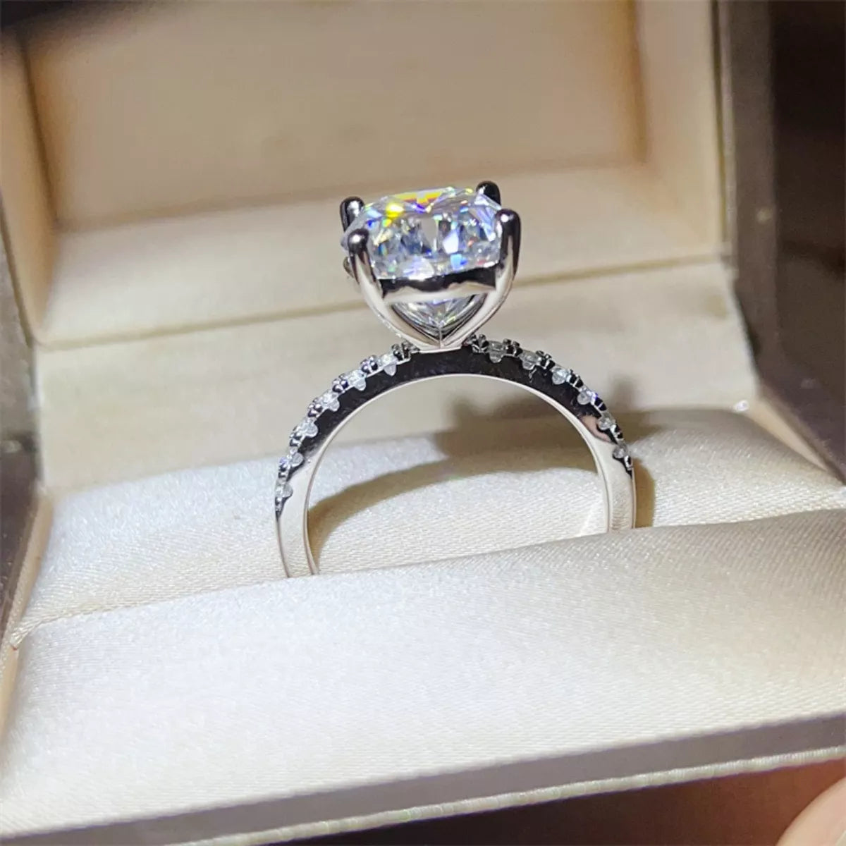 8 Carat Moissanite Sterling Silver Ring in Silver - women's ring