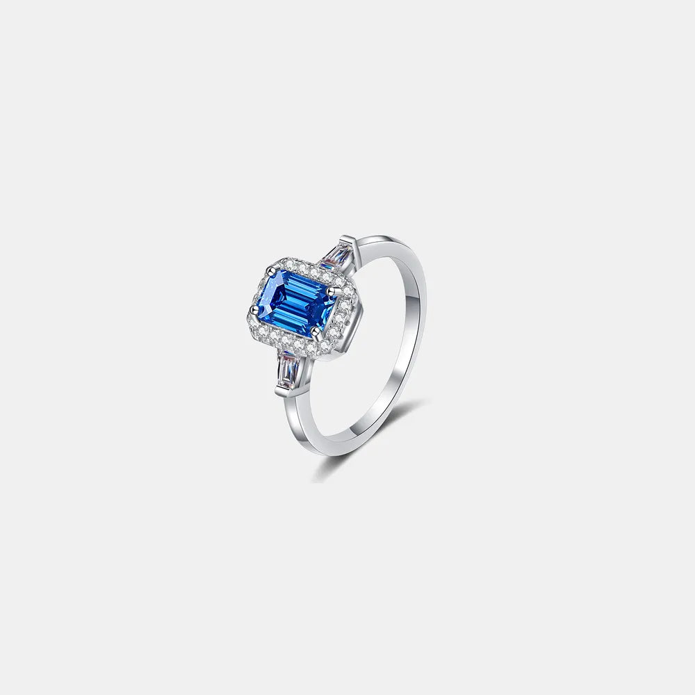 1 Carat Moissanite Sterling Silver Ring in Royal Blue - women's ring