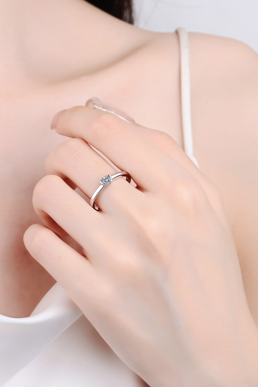 Heart-Shaped Moissanite Solitaire Ring in Silver - women's solitaire ring