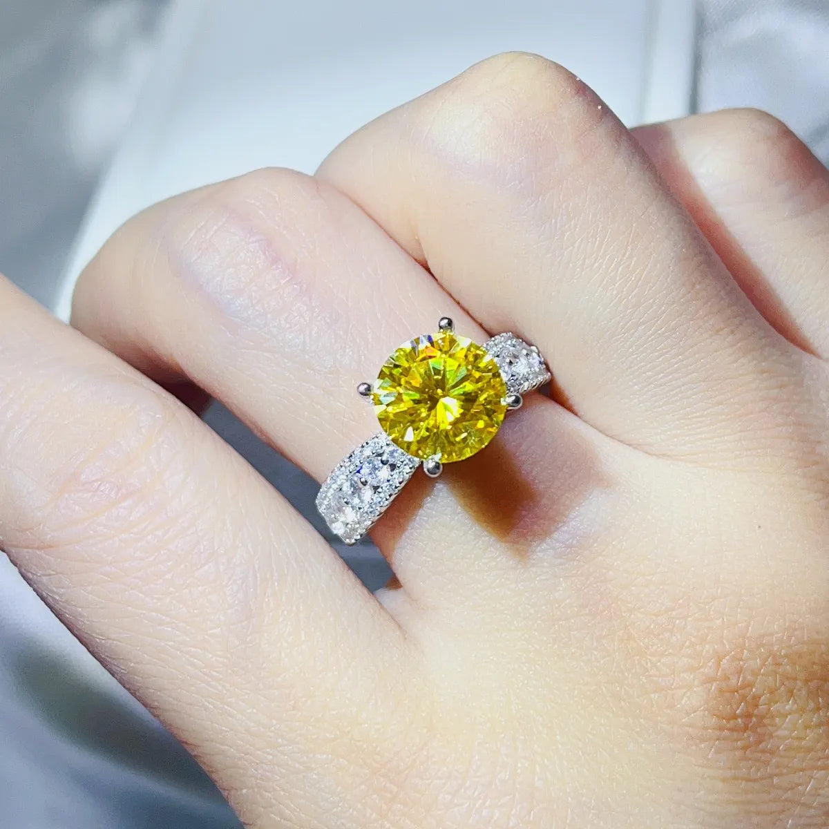 3 Carat Moissanite Sterling Silver Ring in Yellow - women's ring