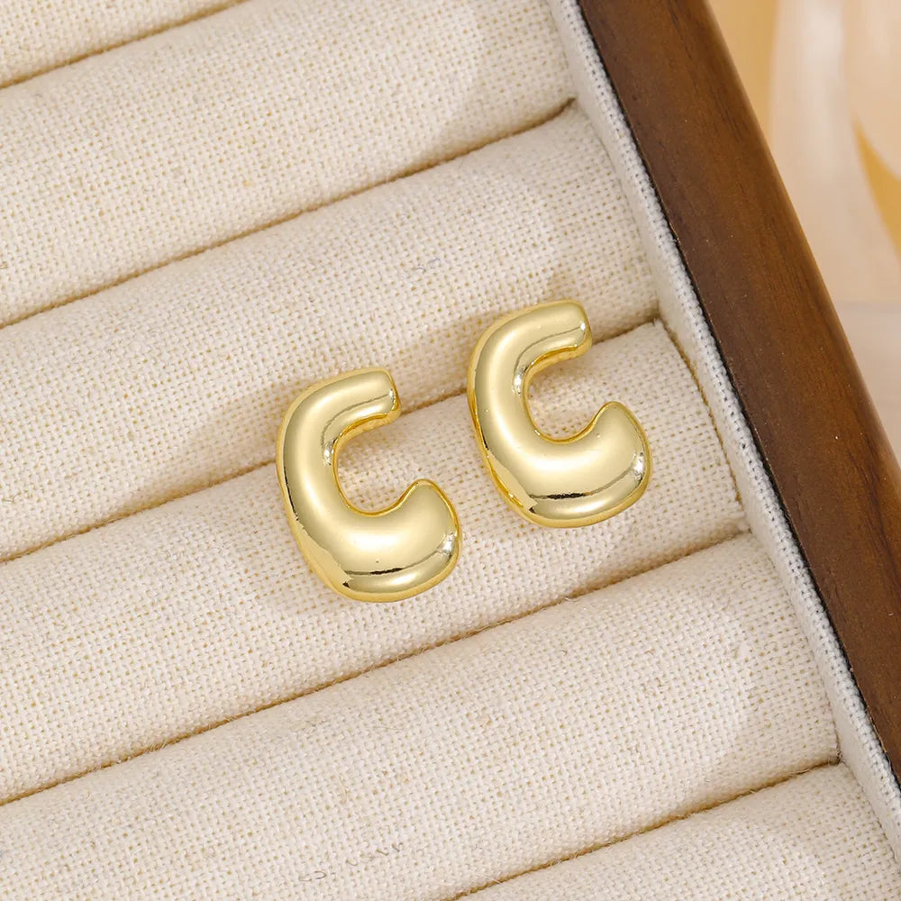 18K Gold-Plated Bubble Letter Stud Earrings in Style D - women's stud earrings
