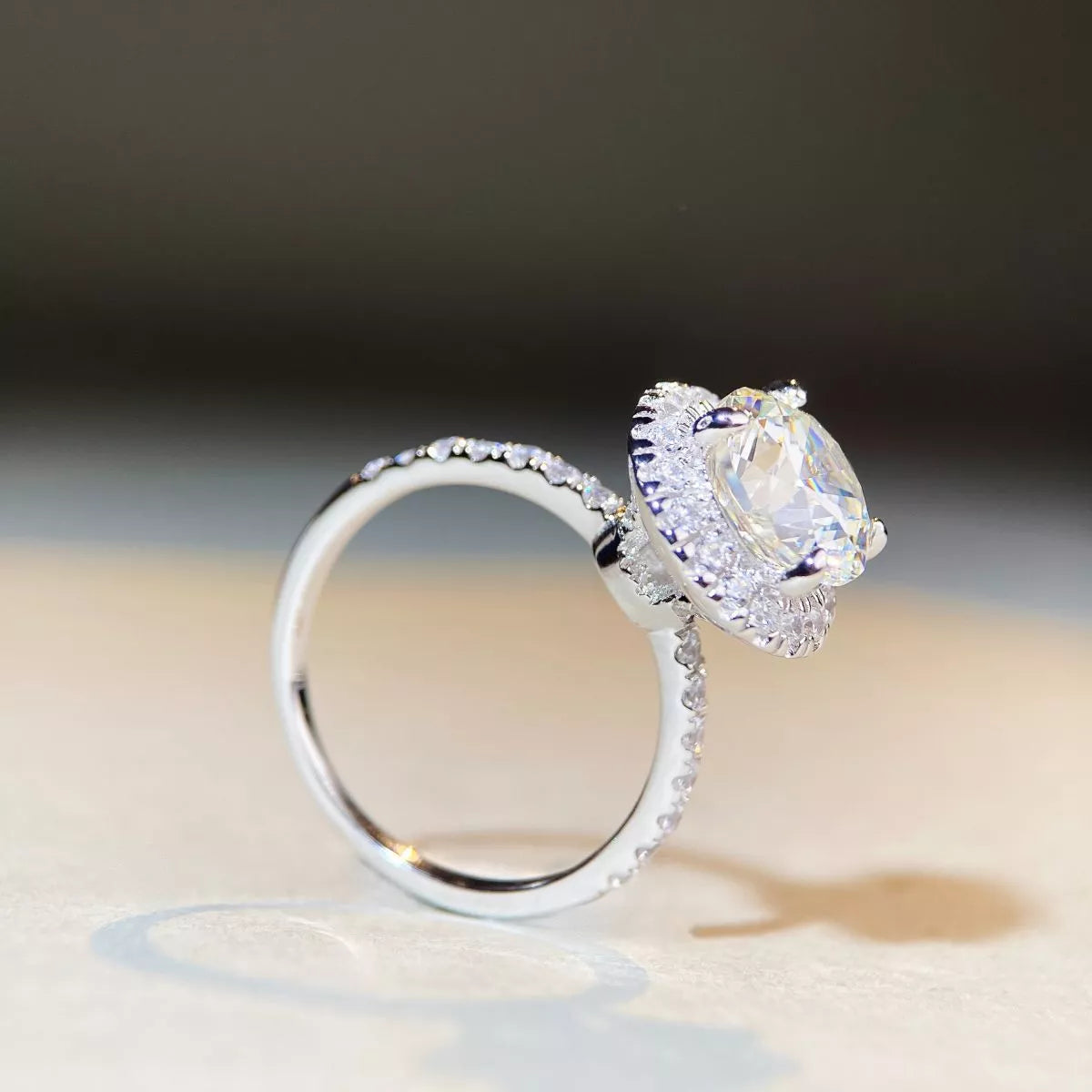 5 Carat Moissanite Sterling Silver Round Ring - alternate ring view