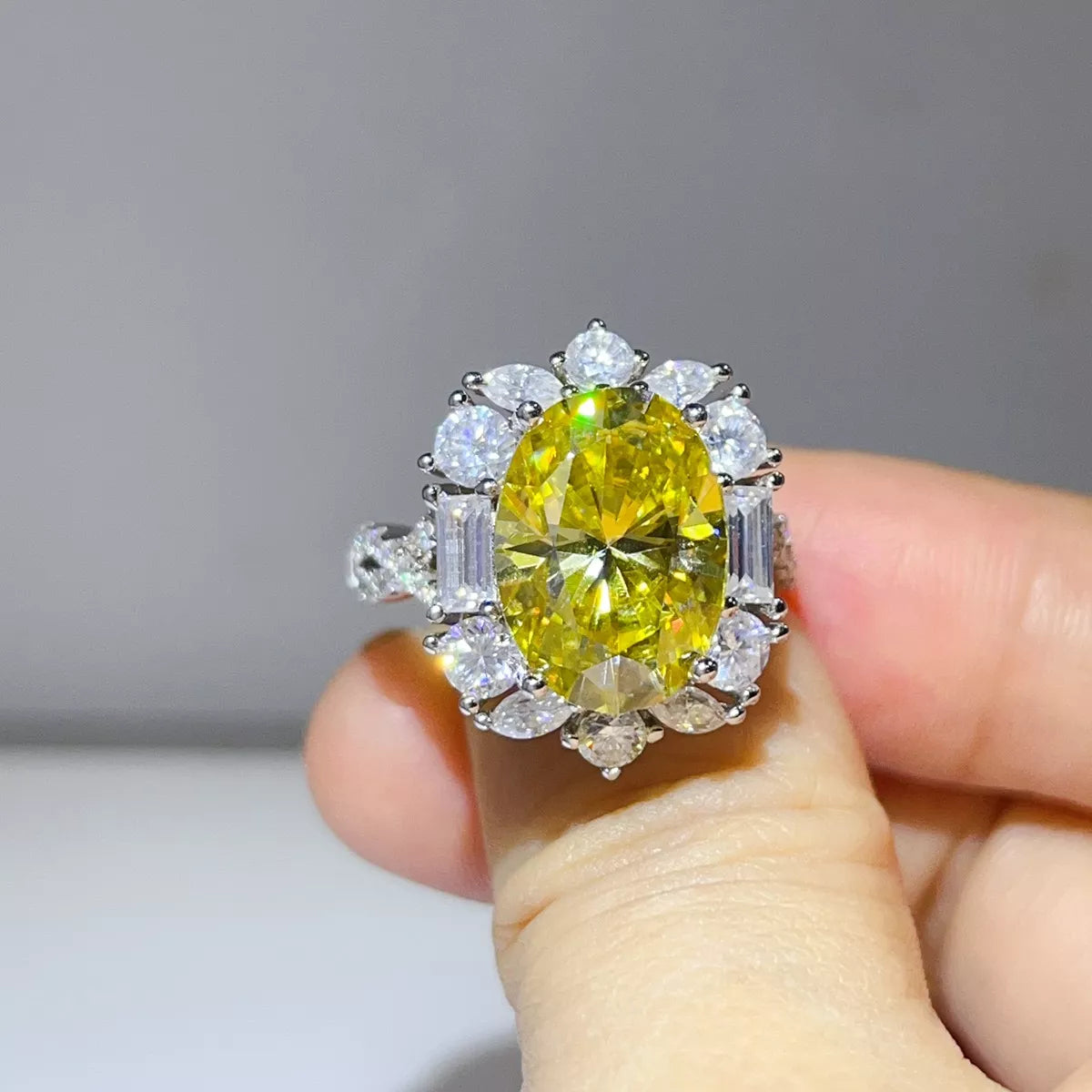 8 Carat Sterling Silver Moissanite Ring in Yellow - women's ring