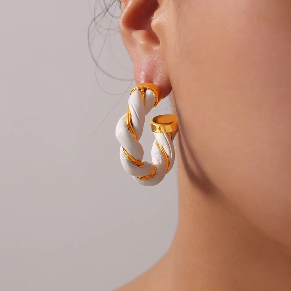 Twisted Leather Rope C-Hoop Earrings - alternate earring view