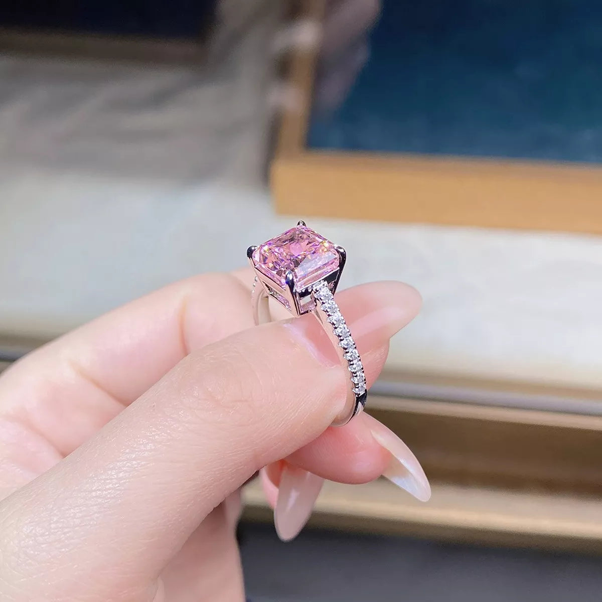 Sterling Silver Zircon Square Ring - alternate ring view