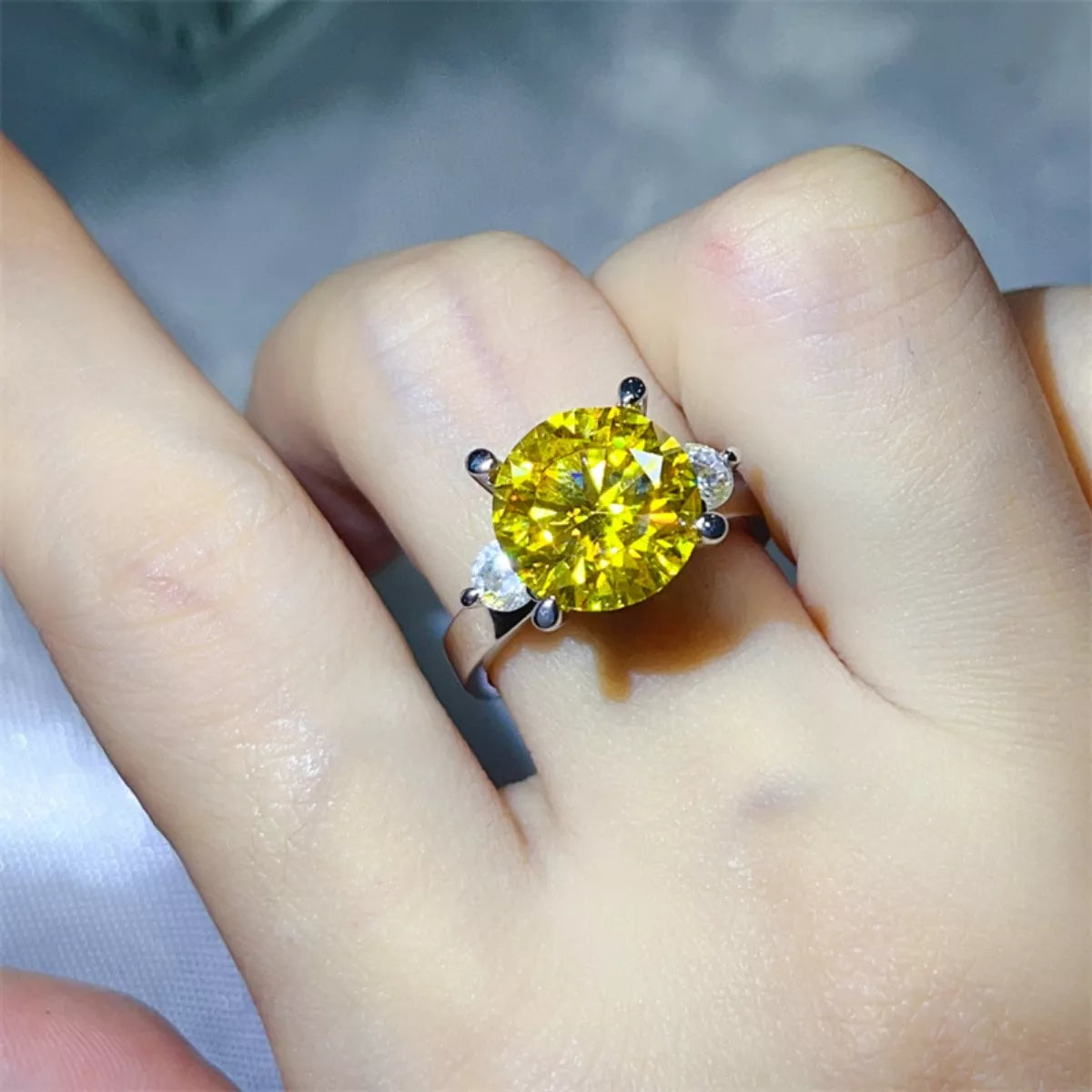 5 Carat Moissanite Sterling Silver Ring in Gold - women's ring