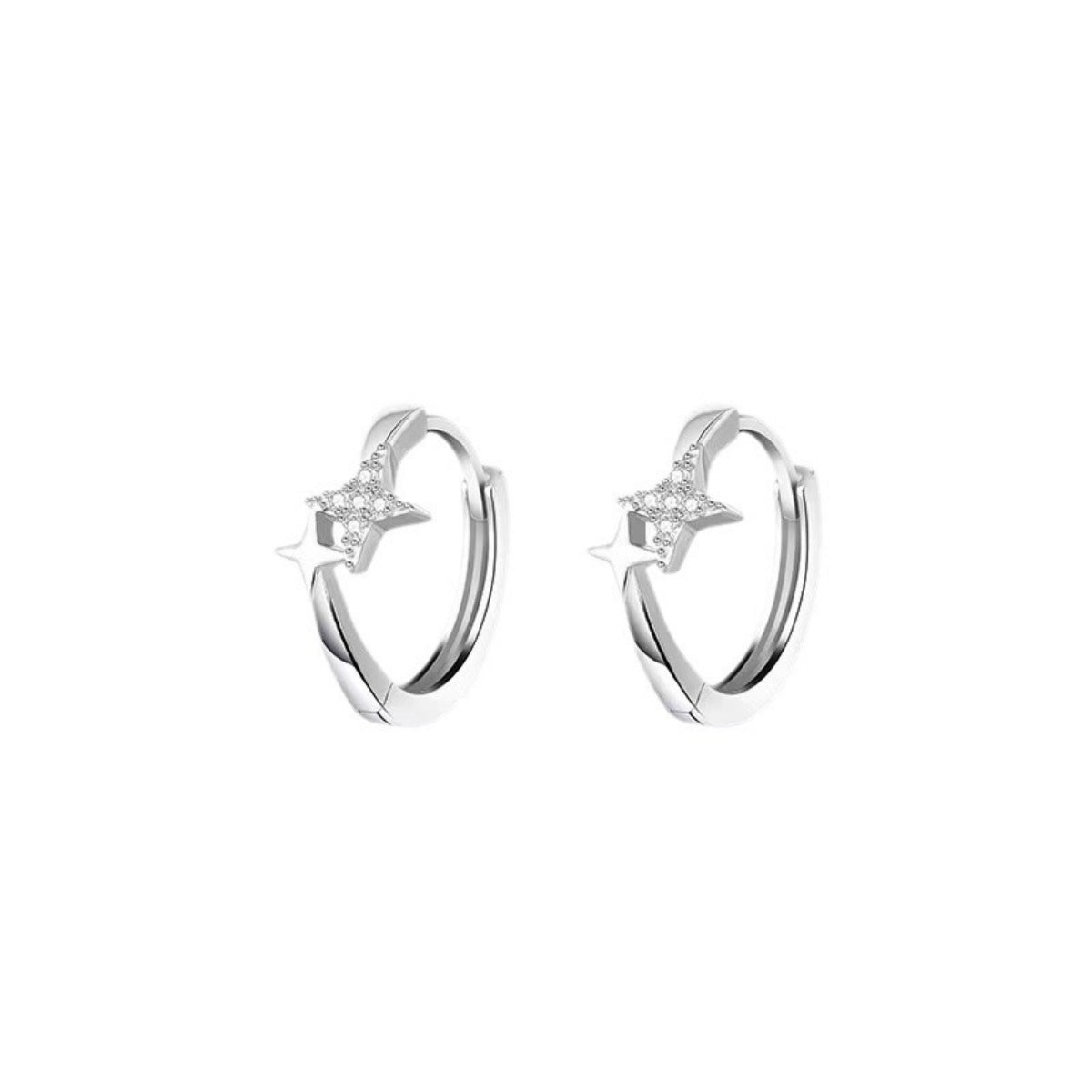 Sterling Silver Star Hoop Earrings - alternate earring view