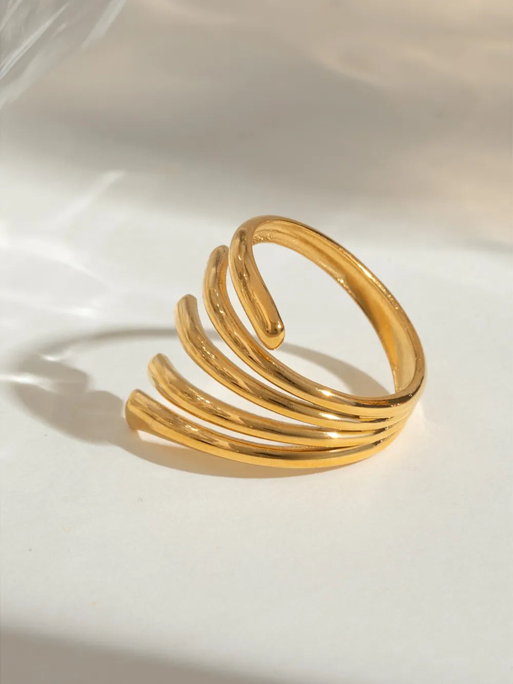 18K Gold-Plated Stainless Steel Irregular Lines Open Ring - alternate ring view