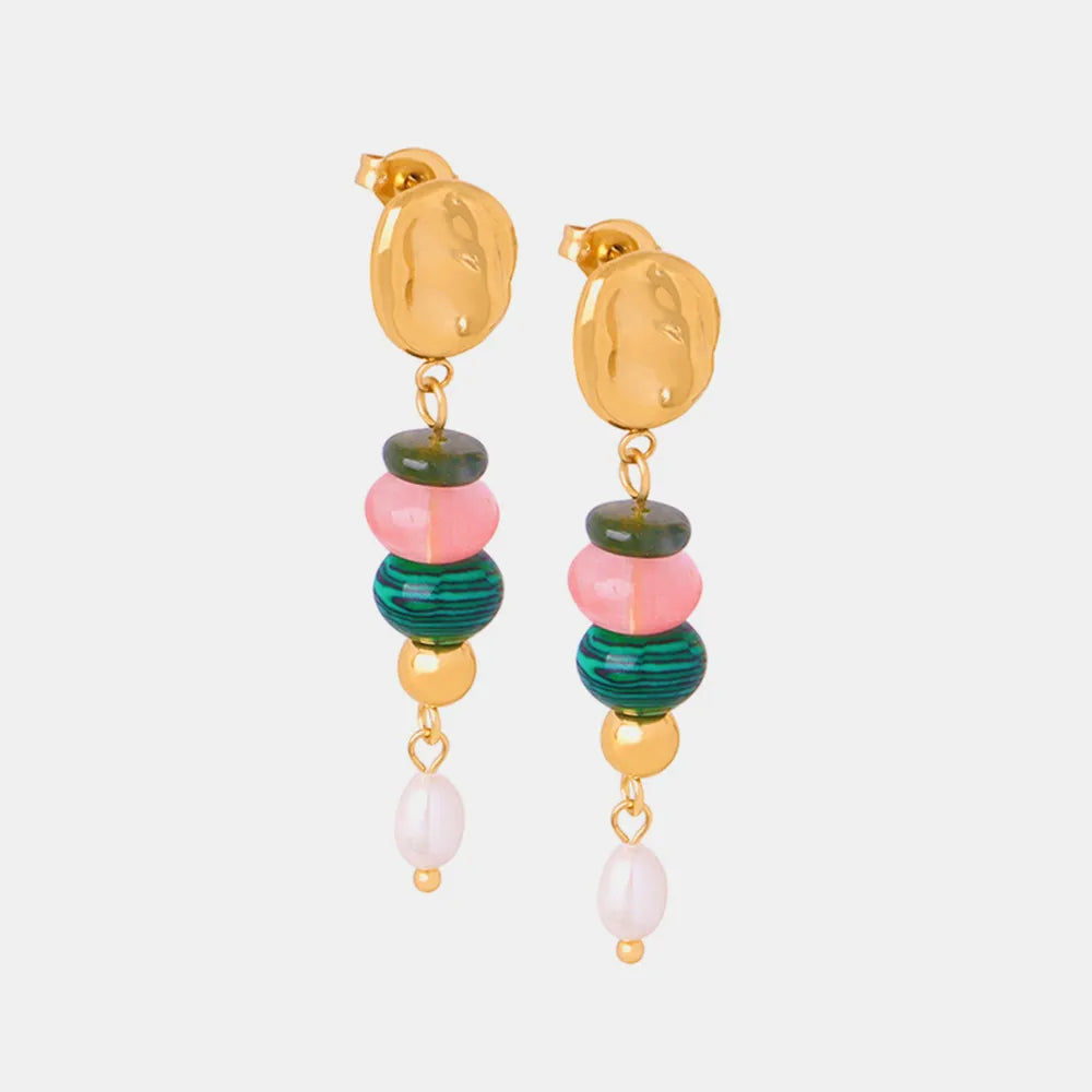 Natural Stone Freshwater Pearl Dangle Earrings - alternate earring view