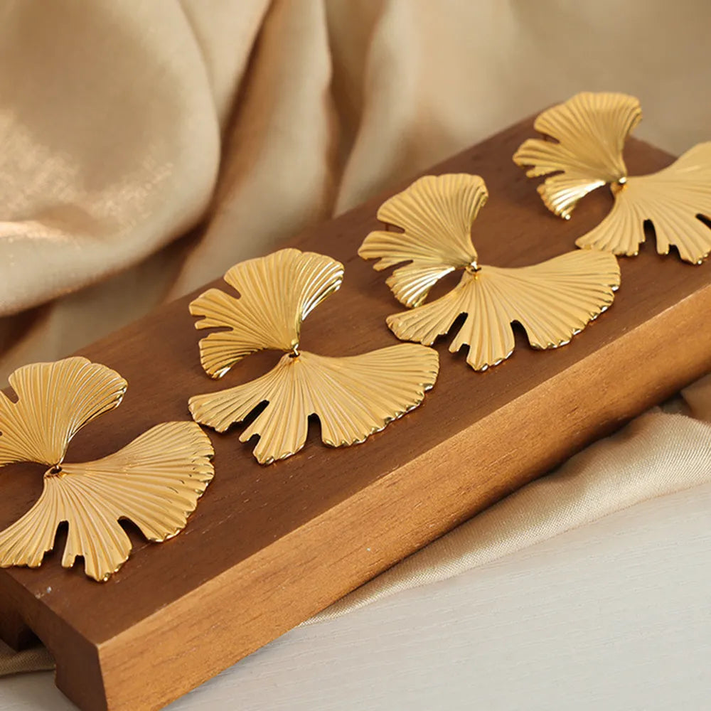 Ginkgo Biloba Design Stud Earrings - alternate earring view