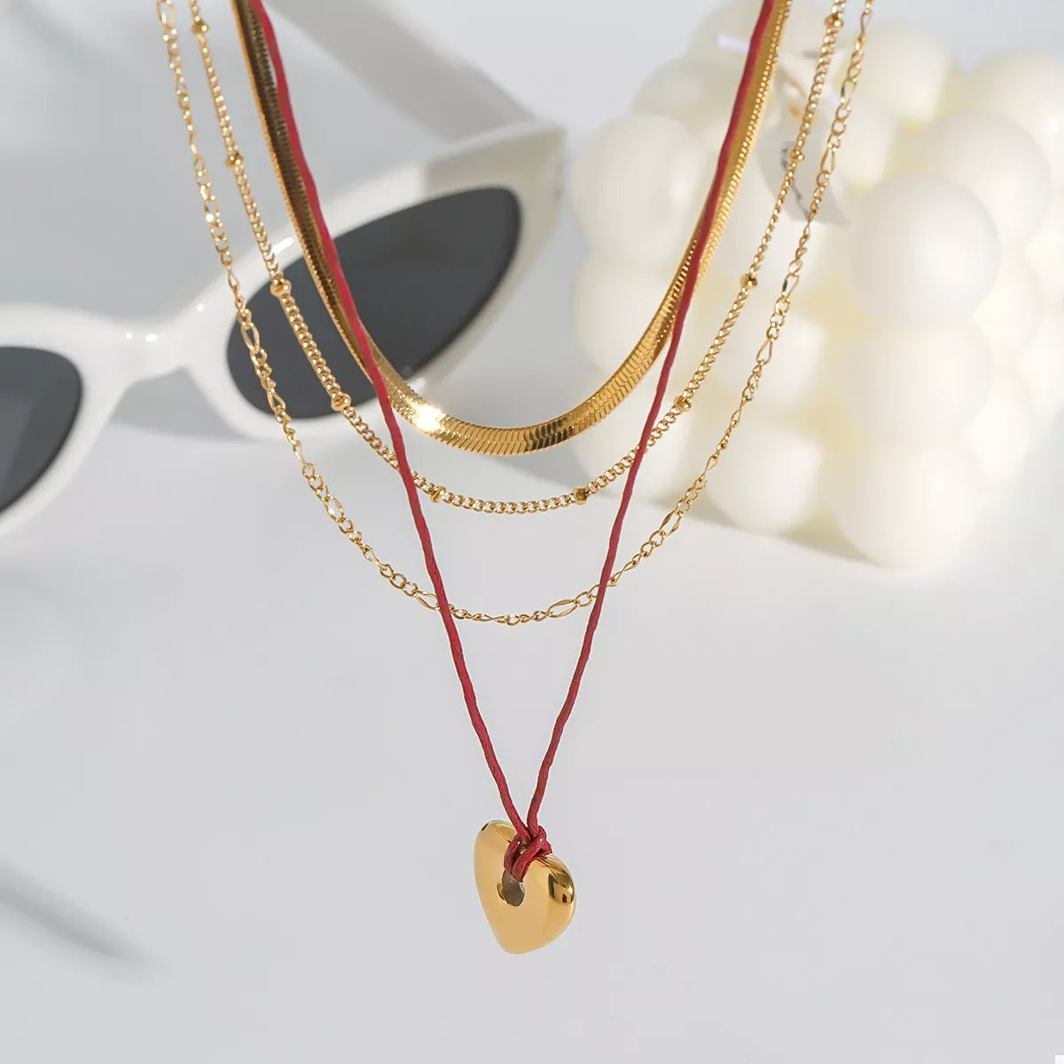 Stainless Steel Four-Layered Heart Necklace - alternate necklace view