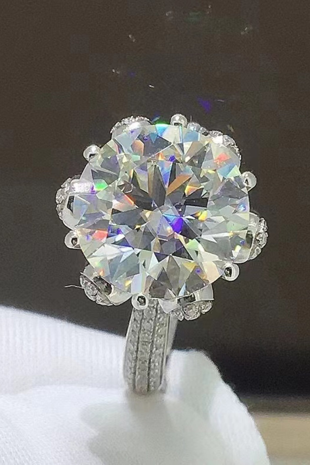 5 Carat Moissanite Side Stone Ring in Silver - women's side-stone ring