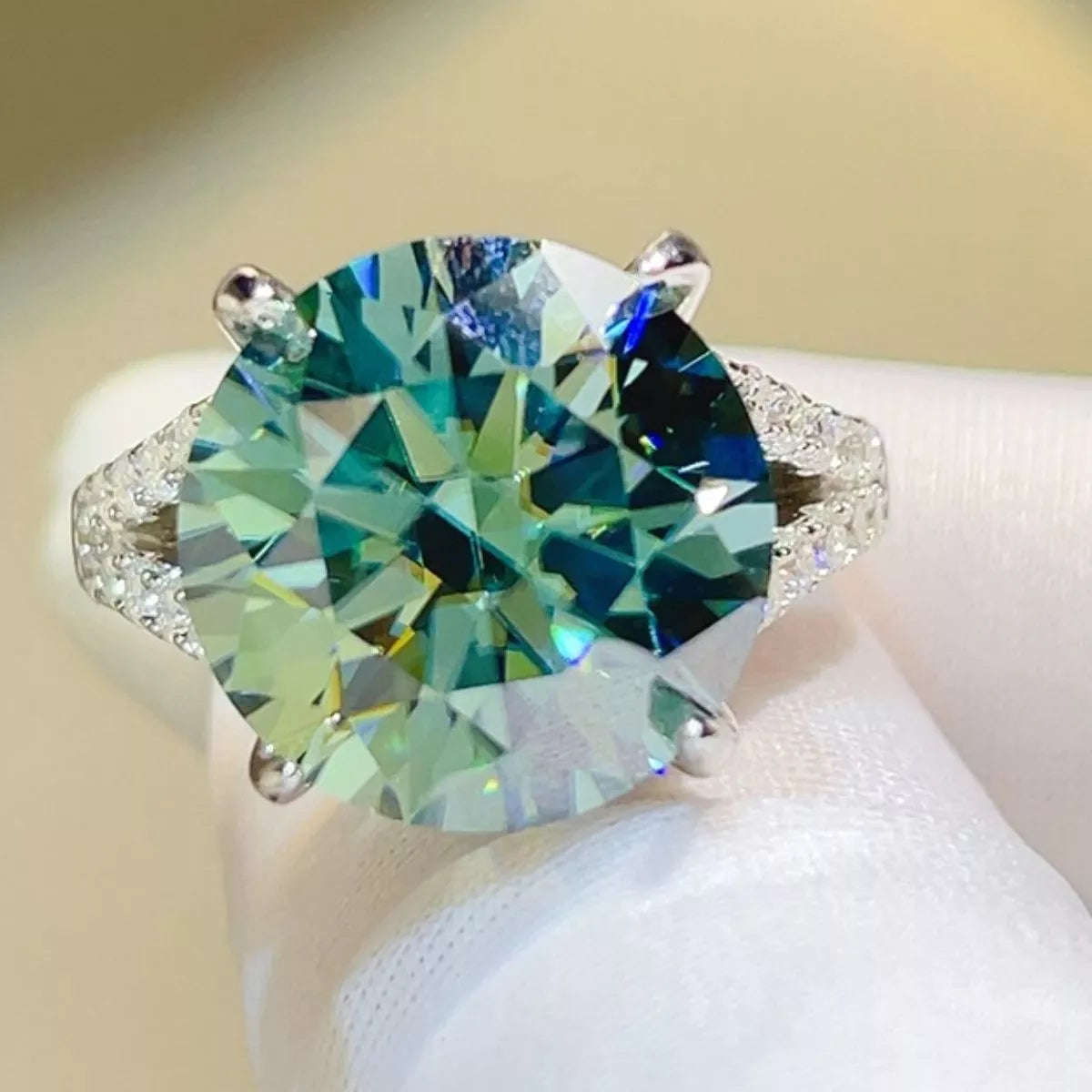 10 Carat Sterling Silver Moissanite Ring in Dark Green - women's ring